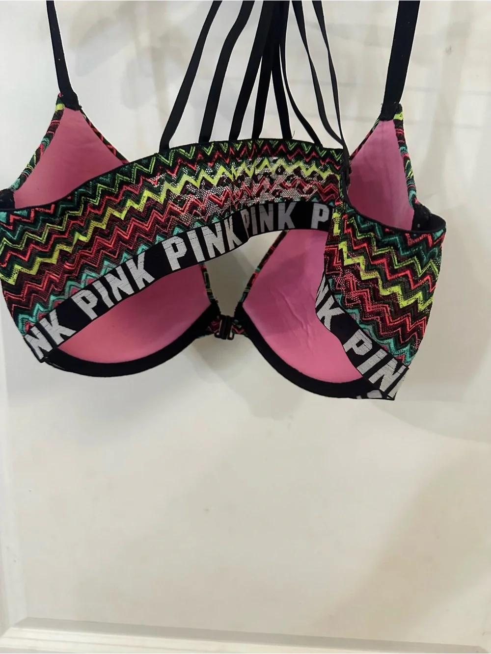 PINK Victoria's Secret Neon Chevron Strappy Push-Up Bra